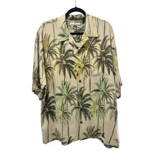 Caribbean Button Up Shirt XL Adult Black Striped Linen Long Sleeve Mens B5